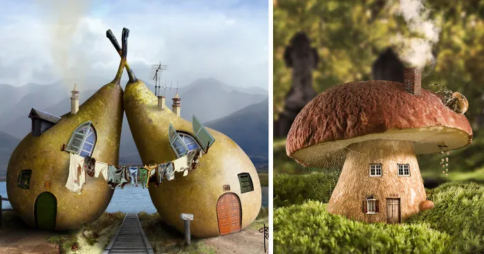 Artists Build Houses In Photoshop Using Everyday Objects And We Wouldn't Mind Living In Some Of Them