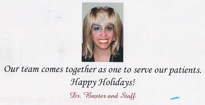 My Dentist Joined The Faces Of All Her Staff Members For Their Christmas Card