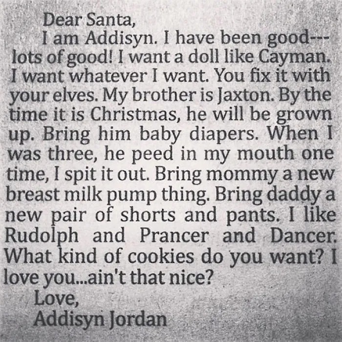 Addisyns Letter To Santa!! Cutest And Funniest Thing I've Ever Read!