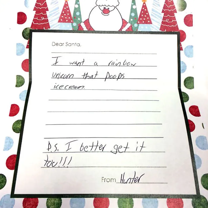 This Year At Work I Organized Letters To Santa.... This Kid Is Going To Be Pretty Mad When Santa Doesn't Come Through