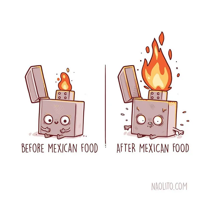 Antes de comer comida mexicana / Después de comer comida mexicana