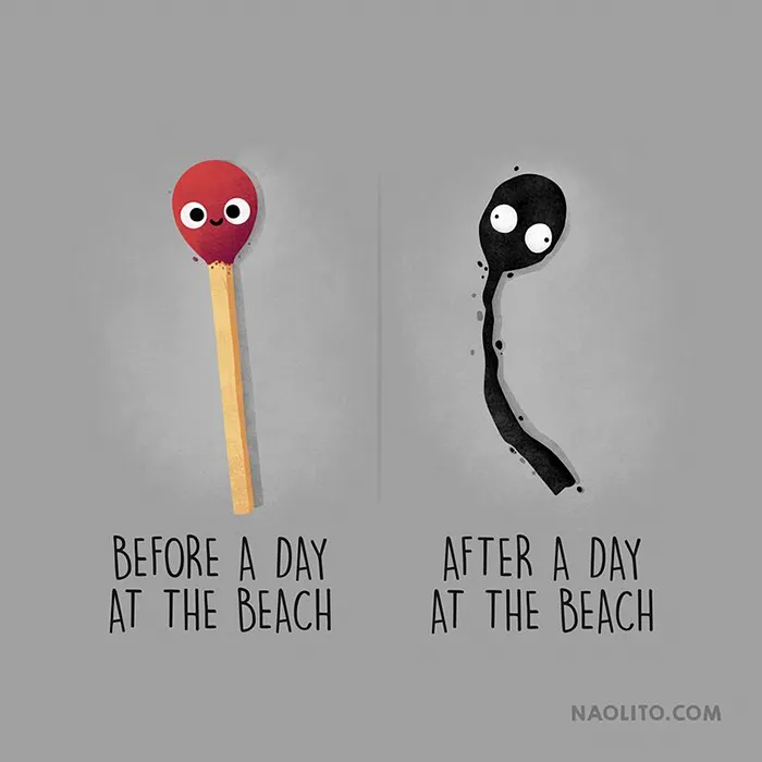 Antes de pasar un día en la playa / Tras un día en la playa