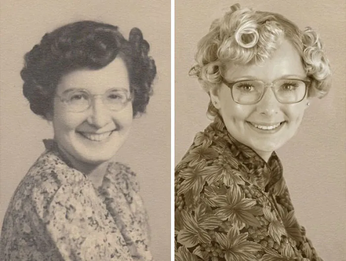 Recreating Old Vintage Photographs Of Relations. This Is Louise And Her Grandmother