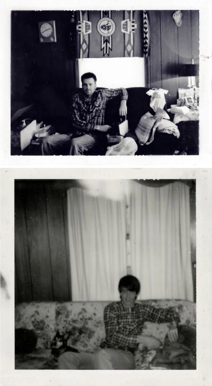 Found A Polariod Of My Dad From 34 Years Ago, Taken When He Was 30. I'm 30 Now So I Recreated The Photo At The Same Place In My Grandparents' House