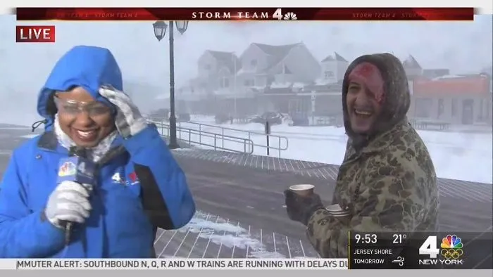 Man Delivers Coffee To Snow Reporter During Blizzard