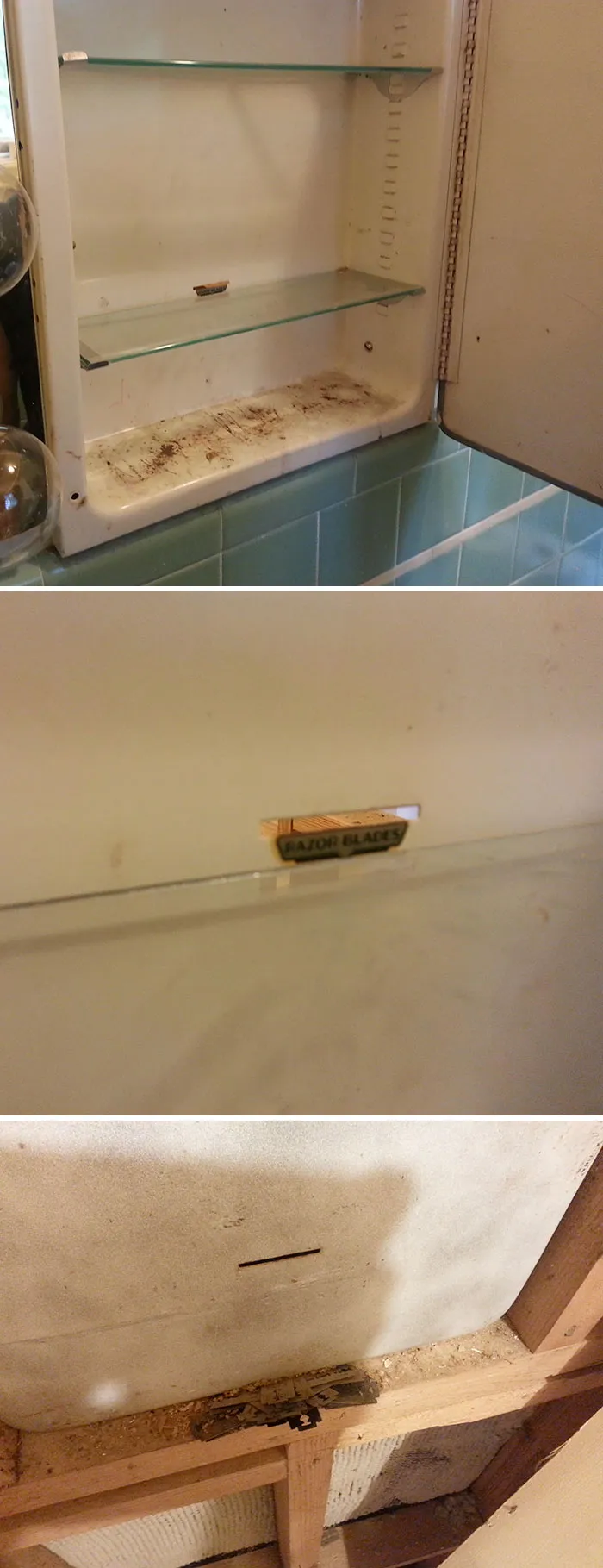 Parece que en los 50 era aceptable tirar las cuchillas de afeitar usadas dentro de la pared