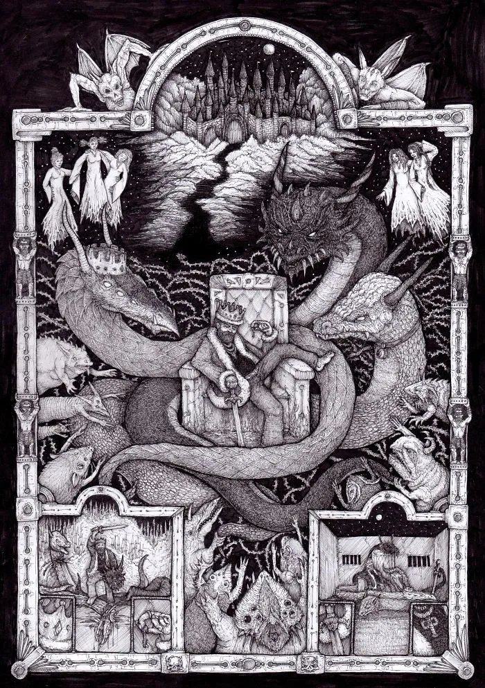 I Draw Intricate Dark Fantasy Drawings Inspired By Classical Artists And Modern Cartoons 