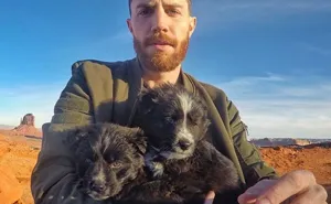 Man Finds Two Puppies Abandoned In The Middle Of The Desert, Takes Them On Epic 30,000-Mile Trip