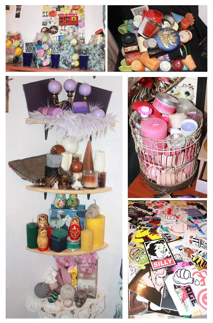 My Girlfriend Collects Candles And Some Antique Stuff She Finds On Flea Markets, Here's A Part Of The Collection. Also, She Recently Started Collecting And Trading Stickers.