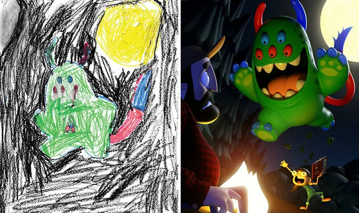 What Happens When Professional Artists Recreate Kids' Monster Doodles In Their Own Unique Style