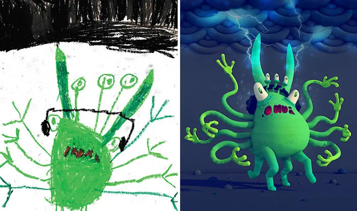 What Happens When Professional Artists Recreate Kids' Monster Doodles In Their Own Unique Style