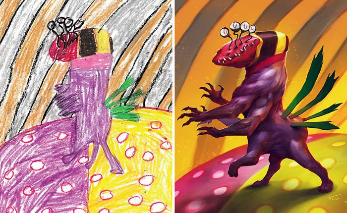 What Happens When Professional Artists Recreate Kids' Monster Doodles In Their Own Unique Style