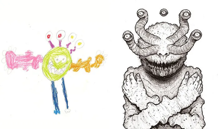 What Happens When Professional Artists Recreate Kids' Monster Doodles In Their Own Unique Style