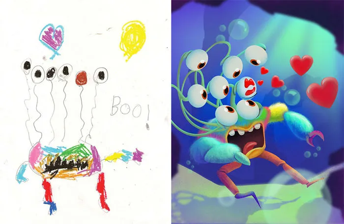 What Happens When Professional Artists Recreate Kids' Monster Doodles In Their Own Unique Style