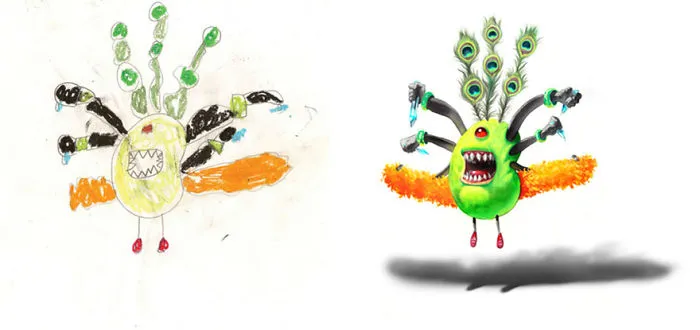 What Happens When Professional Artists Recreate Kids' Monster Doodles In Their Own Unique Style