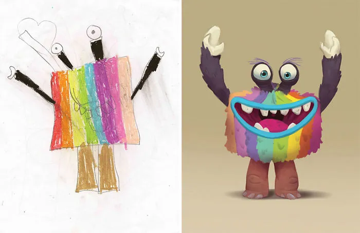 What Happens When Professional Artists Recreate Kids' Monster Doodles In Their Own Unique Style