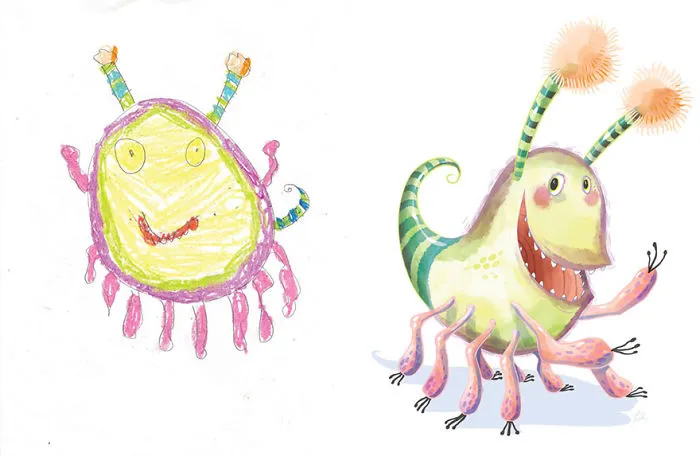 What Happens When Professional Artists Recreate Kids' Monster Doodles In Their Own Unique Style