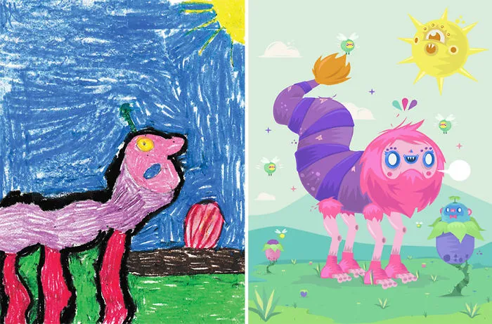 What Happens When Professional Artists Recreate Kids' Monster Doodles In Their Own Unique Style