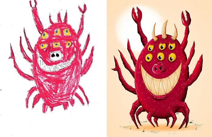 What Happens When Professional Artists Recreate Kids' Monster Doodles In Their Own Unique Style