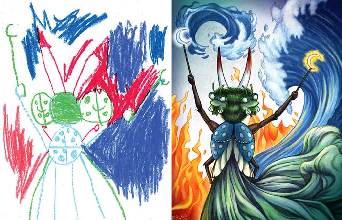 What Happens When Professional Artists Recreate Kids' Monster Doodles In Their Own Unique Style