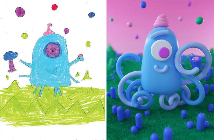 What Happens When Professional Artists Recreate Kids' Monster Doodles In Their Own Unique Style