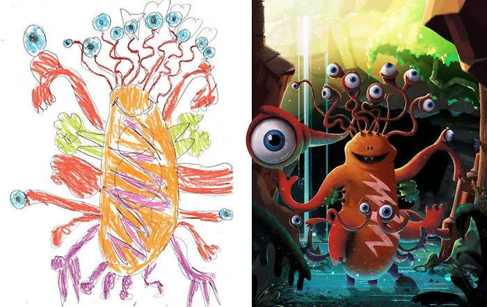 What Happens When Professional Artists Recreate Kids' Monster Doodles In Their Own Unique Style