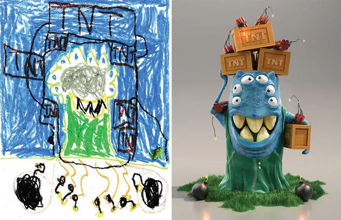What Happens When Professional Artists Recreate Kids' Monster Doodles In Their Own Unique Style