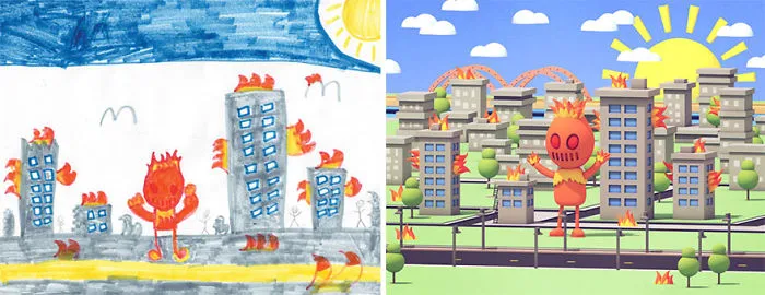 What Happens When Professional Artists Recreate Kids' Monster Doodles In Their Own Unique Style