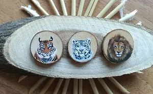 I Use Acrylics To Paint Intricate Little Animals On Small Slices Of Wood