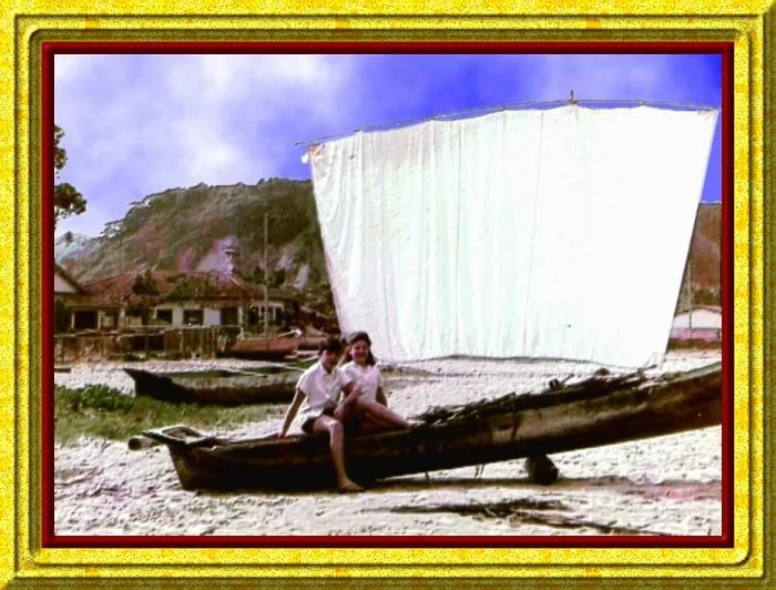 Me And My Sister, 1962, Caraguatatuba, Brazil (Manually Colored Photo)