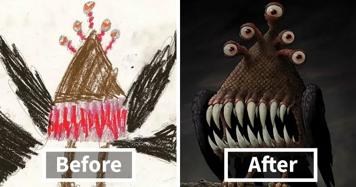 What Happens When Professional Artists Recreate Kids' Monster Doodles In Their Own Unique Style