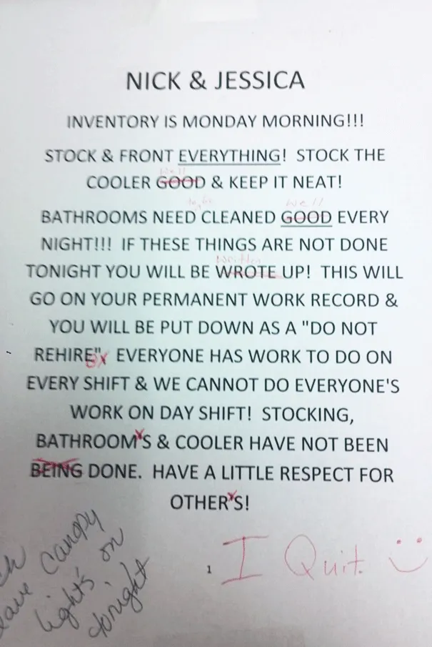 I Quit My Crappy Job Because Of This Angry Letter That Was Left For Me