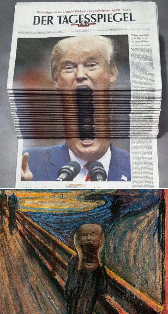Trump Screaming In A Stack Of Newspapers