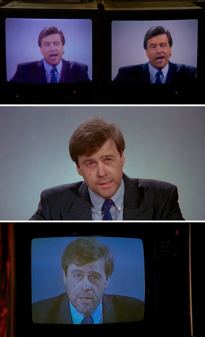En Batman (1989), el presentador de las noticias deja de llevar maquillaje después de que el Joker envenenara los productos de belleza de Gotham