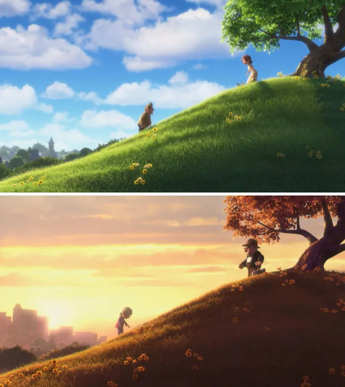 En "Up" se ve como los edificios se desarrollan con los años