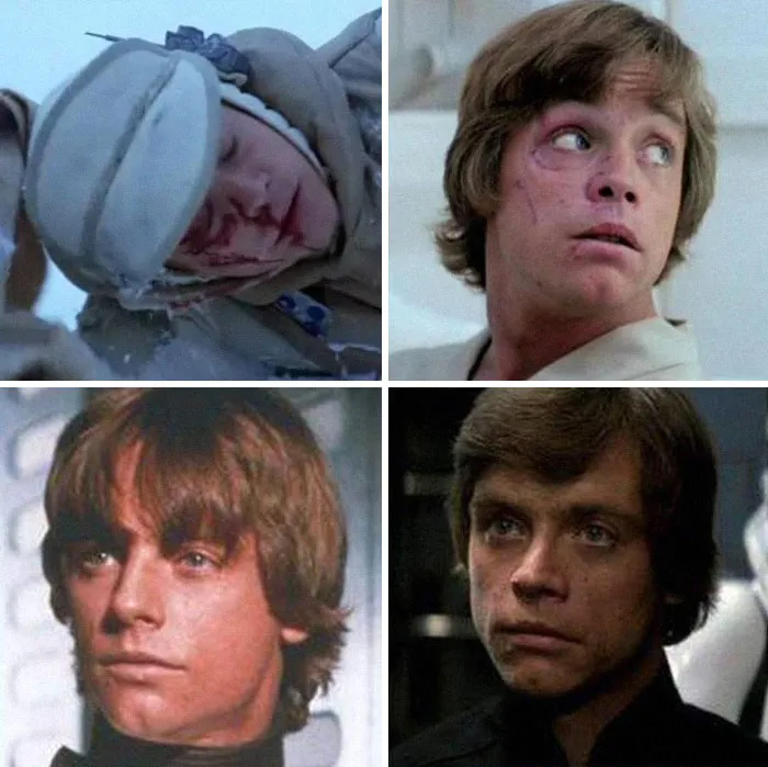 Las heridas de Luke al principio del Episodio V fueron causadas por el ataque del Wampa, pero en realidad se las hizo en un accidente de coche en 1977