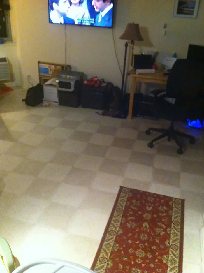 Told The Wife The Floor Was Gross And Needed Cleaning. Told Her I Was Willing To Do It. She Said We Don't Need To. Clean Half She Said And Let's See The Difference. Mission Accomplished (We Don't Have Tiled Floors)