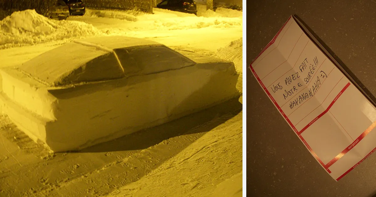 Internet no deja de reírse de estos policías que pusieron una multa con esta nota a este coche hecho de nieve