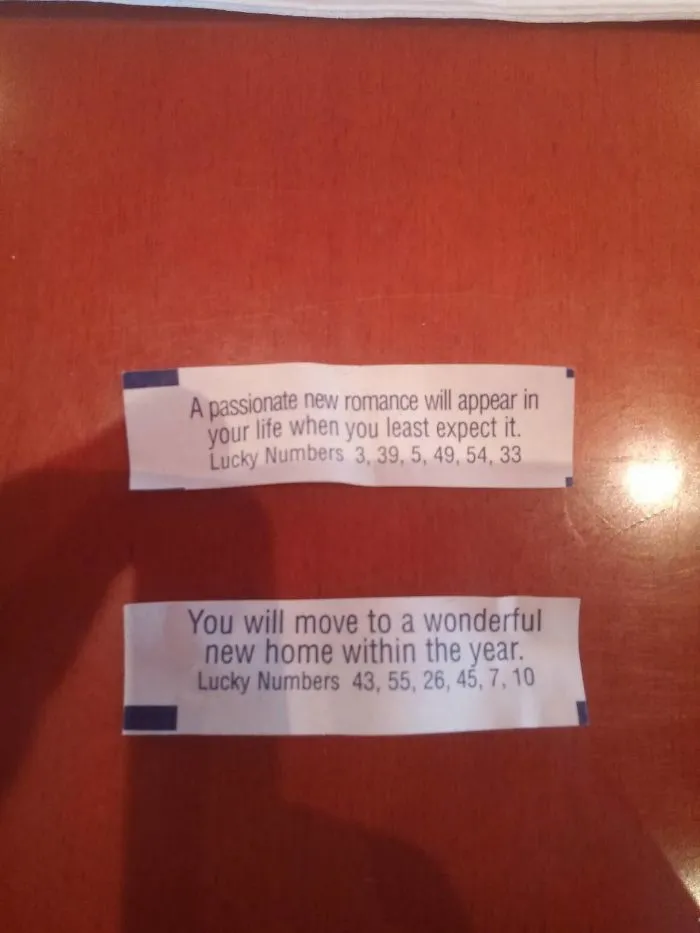 My Wife's And My Fortune Cookies. Hers Is On Top