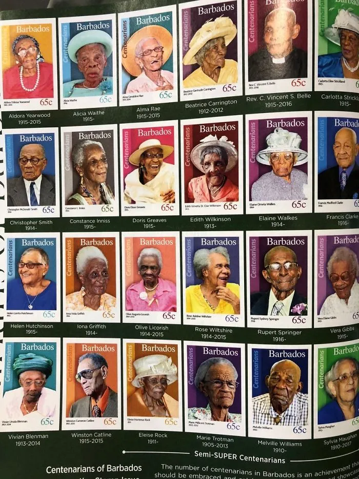 When You Reach 100 Years Old In Barbados, You Get A Stamp In Your Honour. Lovely
