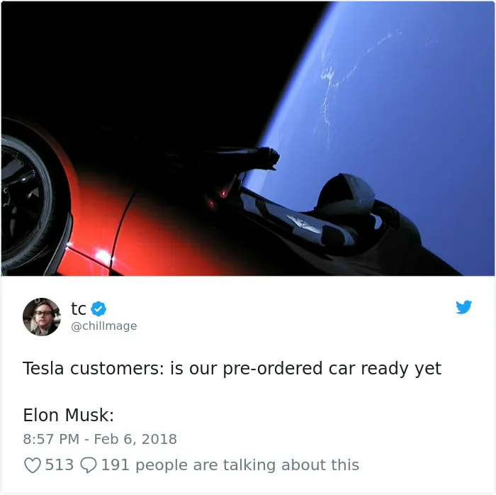 47 Of The Funniest Reactions To Elon Musk Sending Tesla Car To Mars