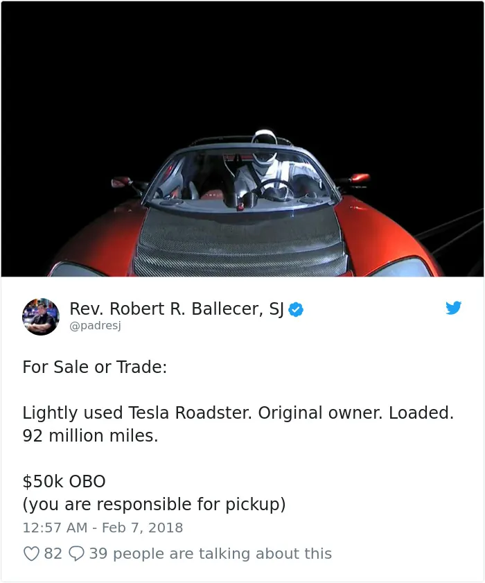 47 Of The Funniest Reactions To Elon Musk Sending Tesla Car To Mars