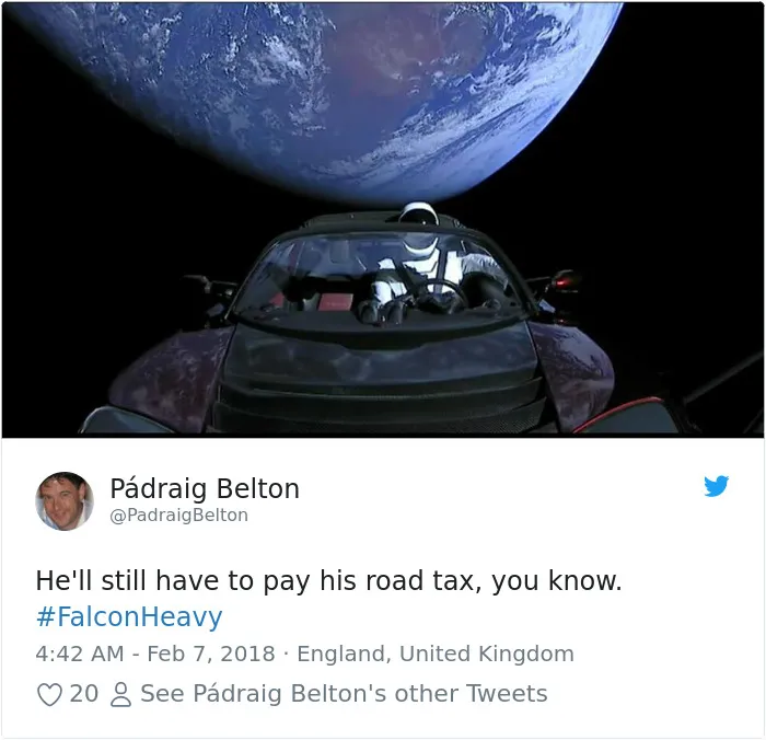 47 Of The Funniest Reactions To Elon Musk Sending Tesla Car To Mars