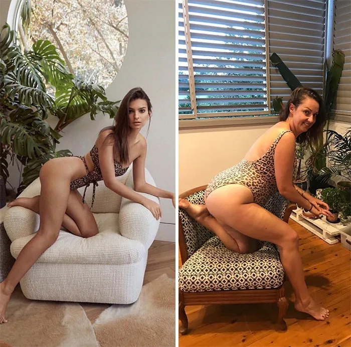 Woman Continues To Hilariously Recreate Celebrity Instagram Pics, And The Result Is Better Than The Original