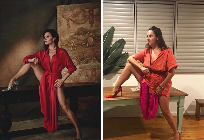 Woman Continues To Hilariously Recreate Celebrity Instagram Pics, And The Result Is Better Than The Original