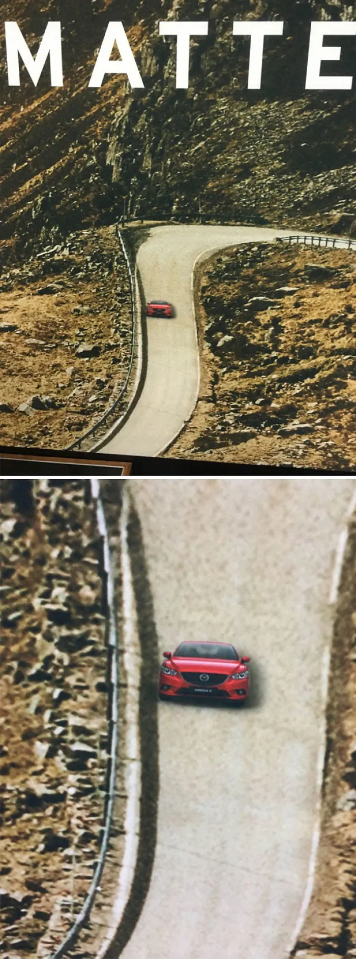 Anuncio de coches en el que el automóvil está photoshopeado