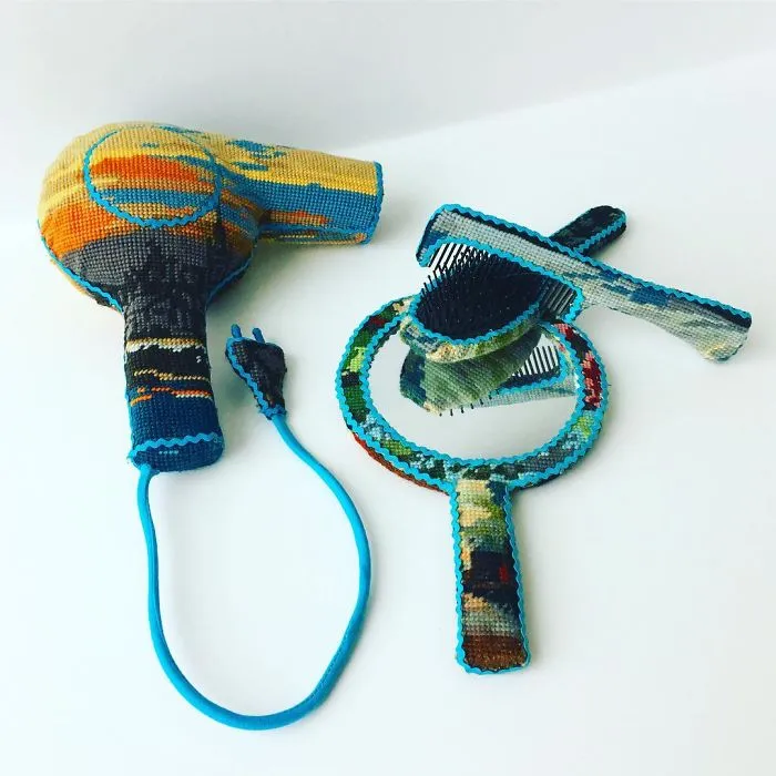 Artist Gives A Second Life To Vintage Household Objects By "Dressing Them Up" In Cross-Stitched Patterns