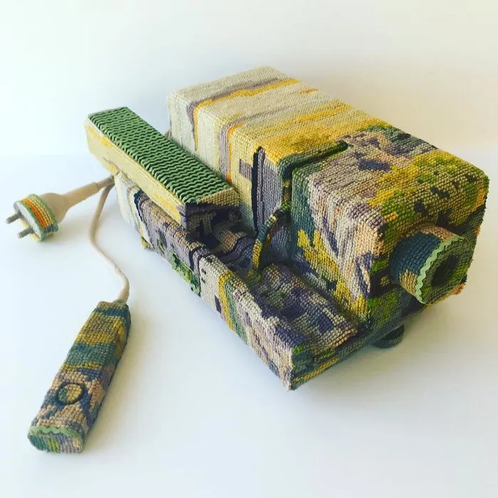 Artist Gives A Second Life To Vintage Household Objects By "Dressing Them Up" In Cross-Stitched Patterns