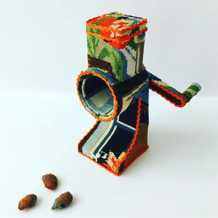 Artist Gives A Second Life To Vintage Household Objects By "Dressing Them Up" In Cross-Stitched Patterns