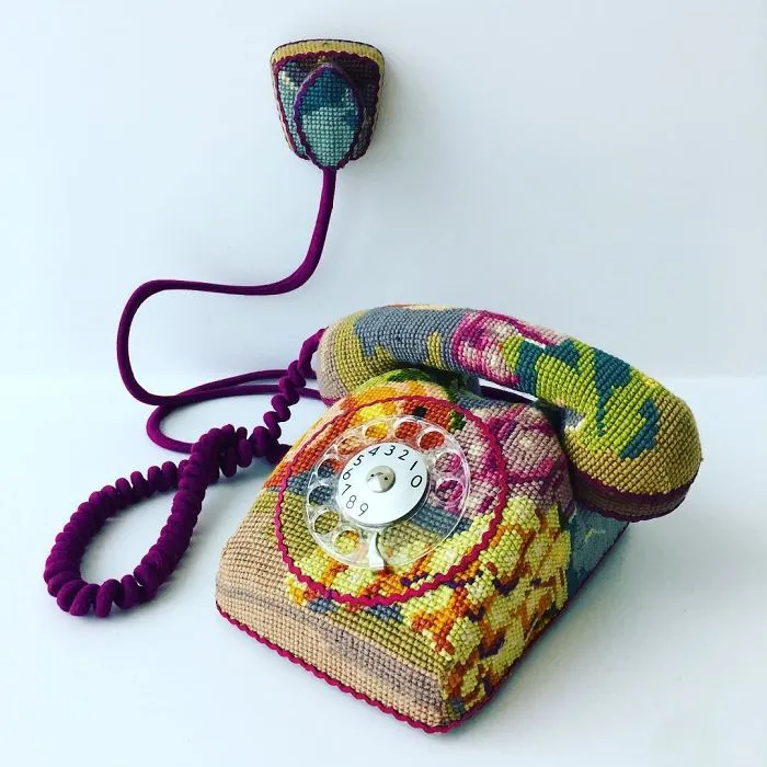 Artist Gives A Second Life To Vintage Household Objects By "Dressing Them Up" In Cross-Stitched Patterns